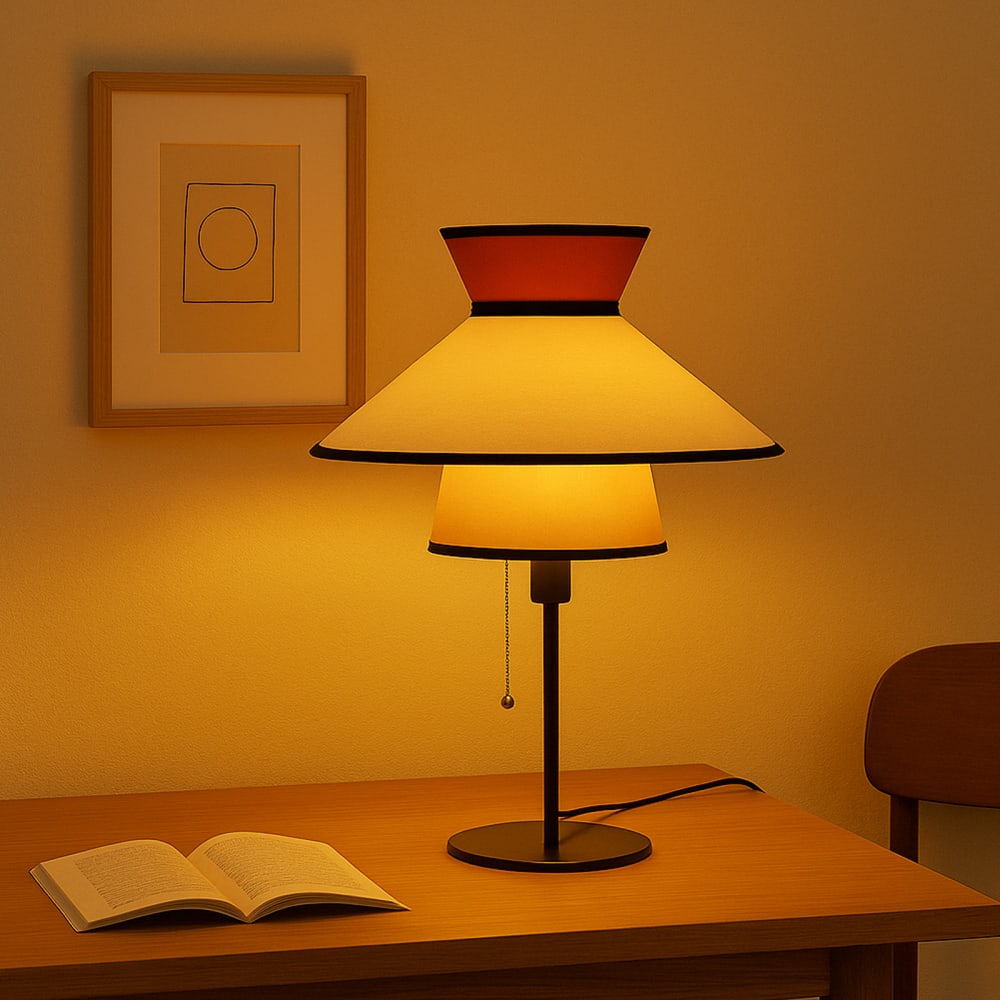 Lampe de table rétro française Ø40 cm, E27, abat-jour textile — vue 4