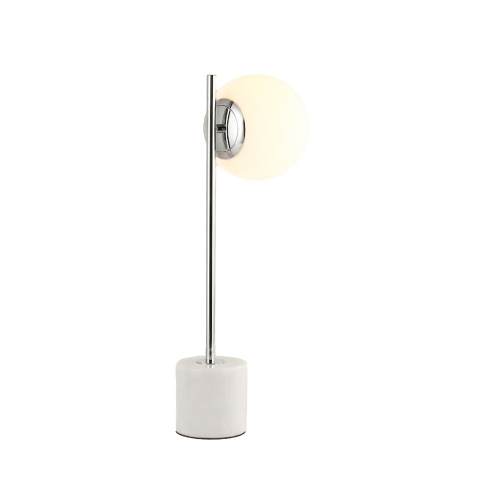 Lampe de table avec base en marbre et globe opalin, E27, chromée