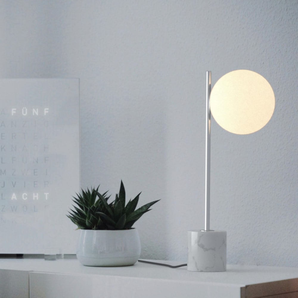 Lampe de table avec base en marbre et globe opalin, E27, chromée — vue 4