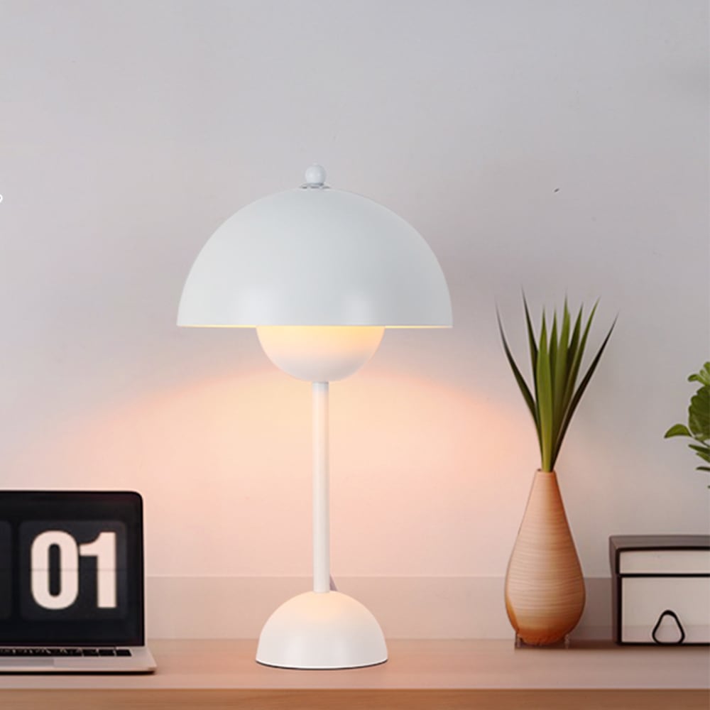 Lampe de table champignon nordique métal blanc, E27, H45 cm — vue 3