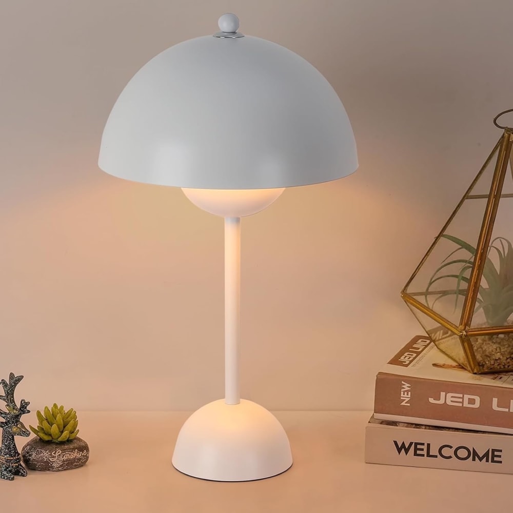 Lampe de table champignon nordique métal blanc, E27, H45 cm — vue 4