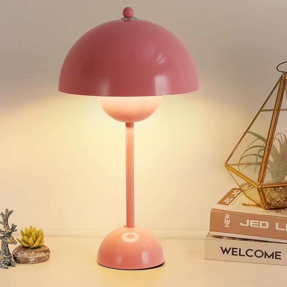 Lampe de table champignon nordique métal rose, E27, H45 cm — vue 3