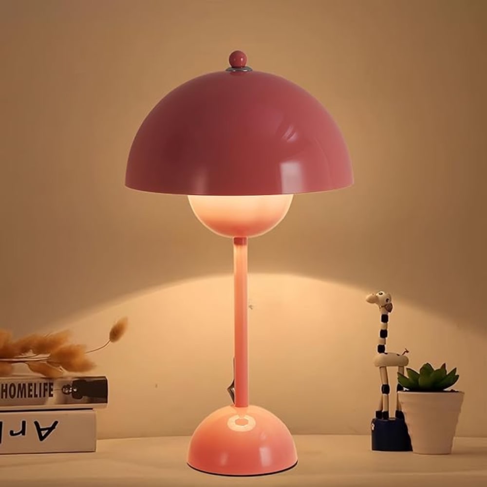 Lampe de table champignon nordique métal rose, E27, H45 cm — vue 4