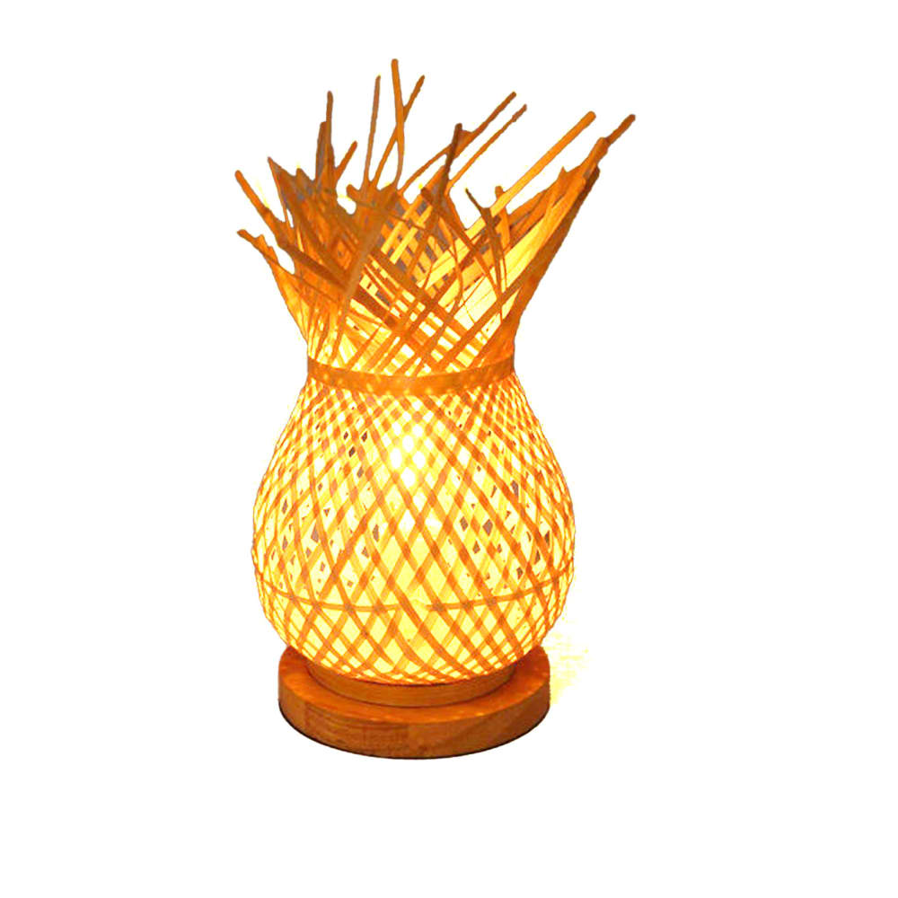 Lampe de table en osier avec base en bois, E27