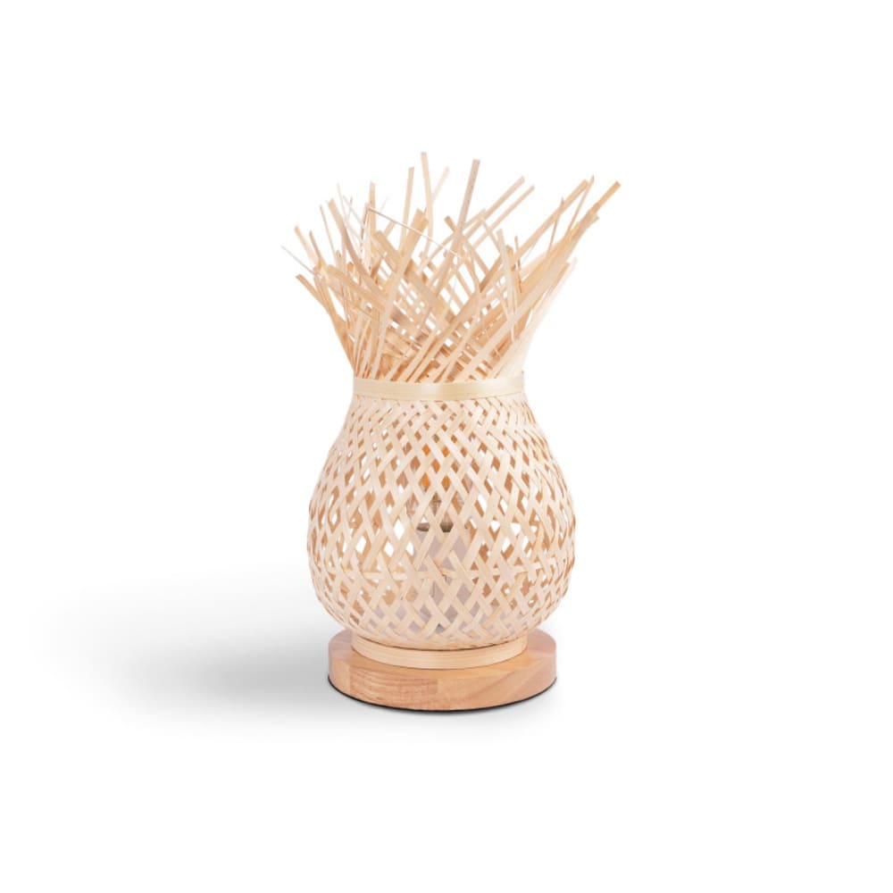 Lampe de table en osier avec base en bois, E27 — vue 4