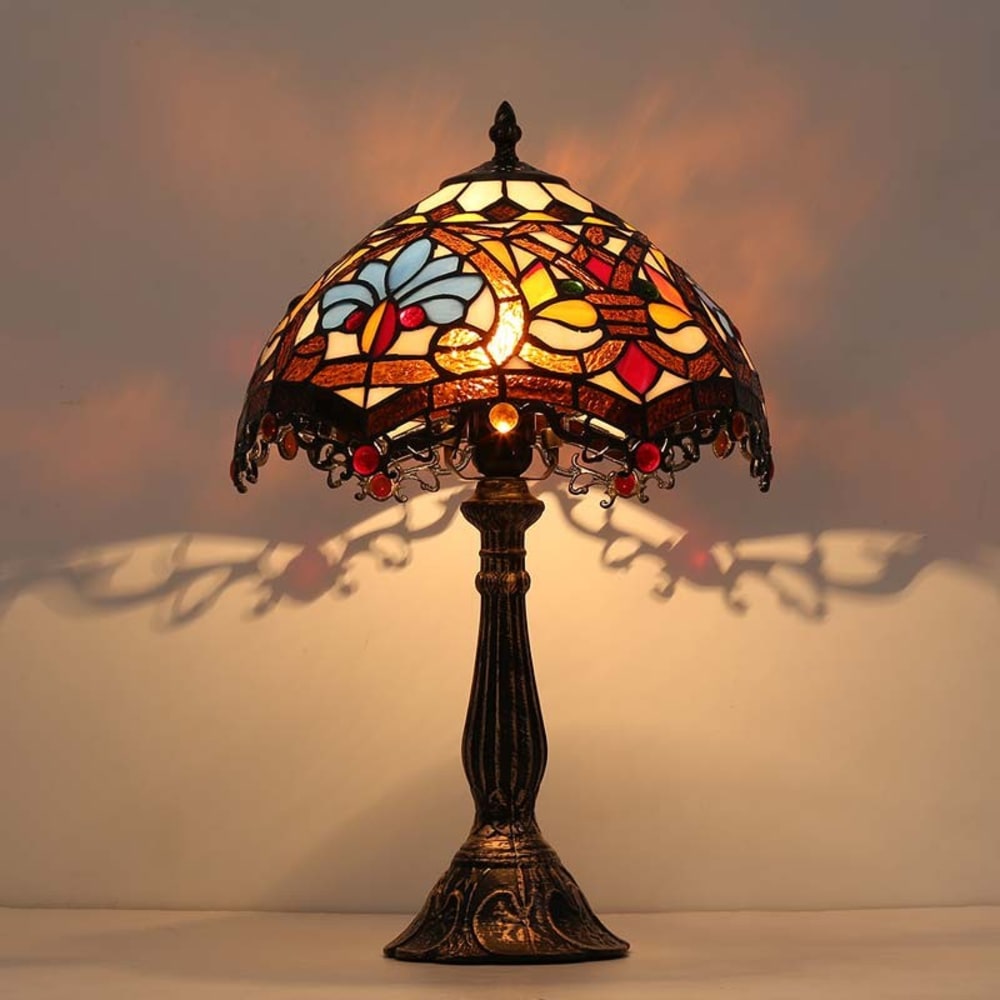 Lampe de table Tiffany baroque en verre mosaïque floral, E27