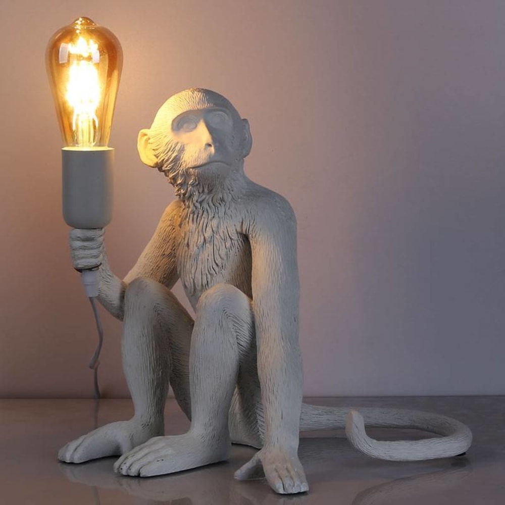 Lampe de table singe en résine style industriel, E27, blanche — vue 4