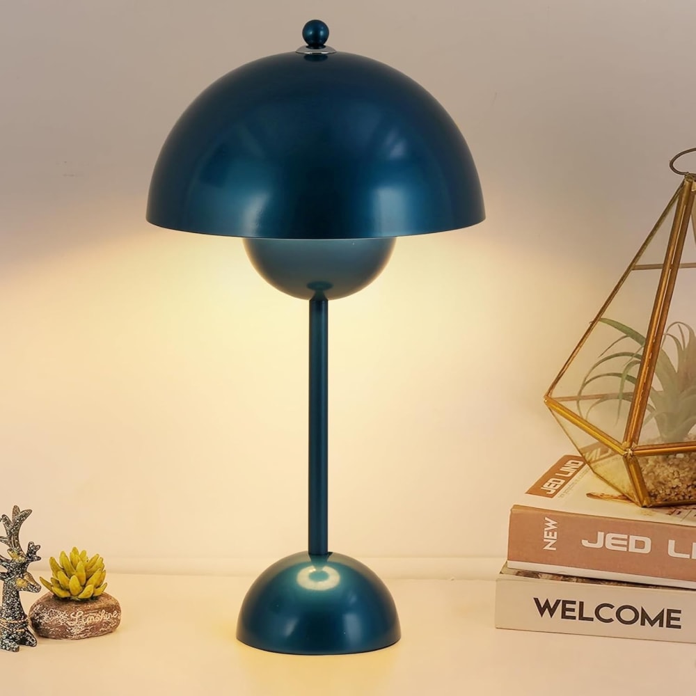 Lampe de table champignon nordique métal bleu marine, E27, H45 cm — vue 3