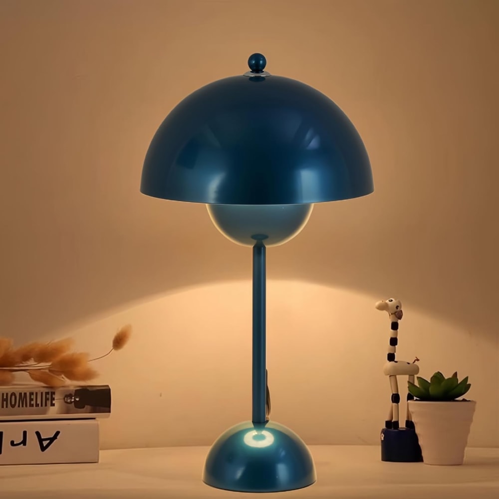 Lampe de table champignon nordique métal bleu marine, E27, H45 cm — vue 4