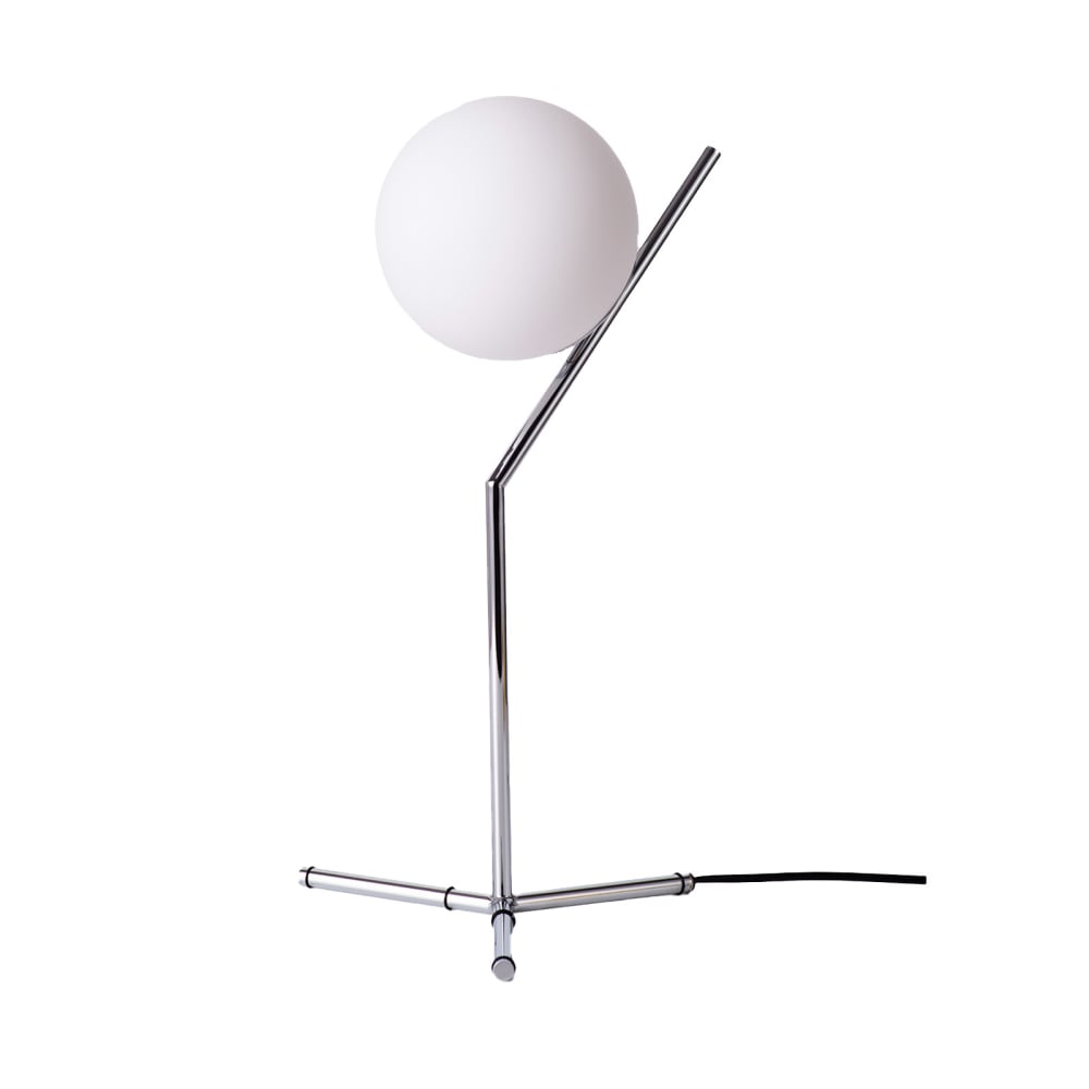 Lampe de table Ø18 cm en verre opalin, E27, chromée