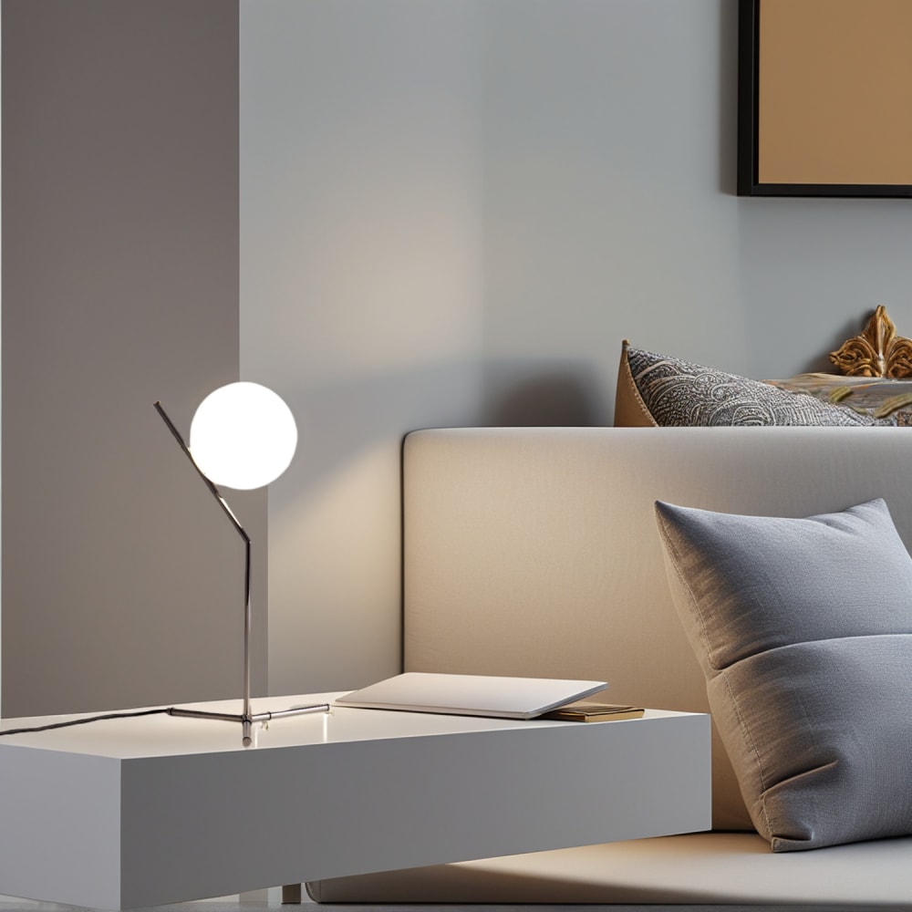 Lampe de table Ø18 cm en verre opalin, E27, chromée — vue 4