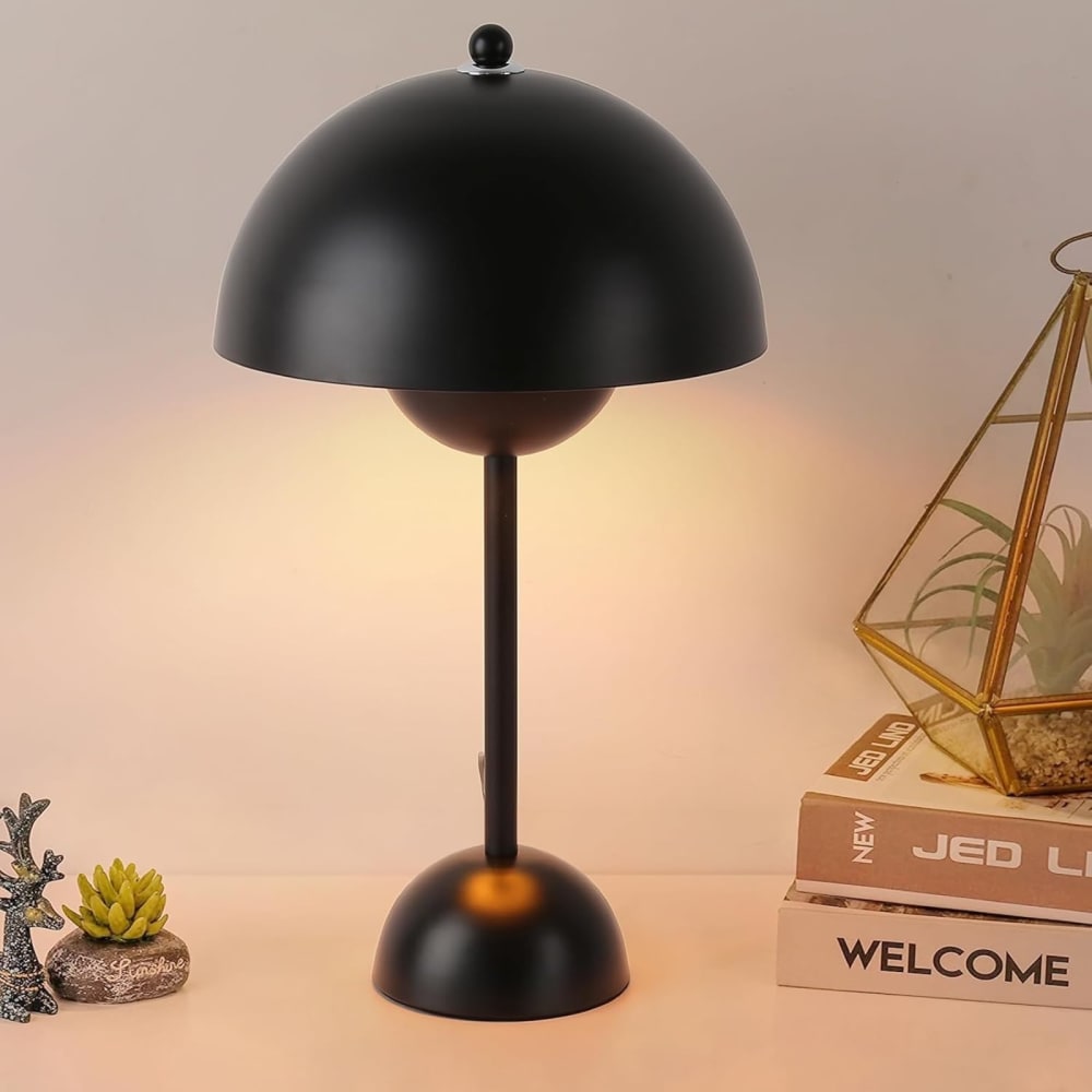 Lampe de table champignon nordique métal noir, E27, H45 cm — vue 3