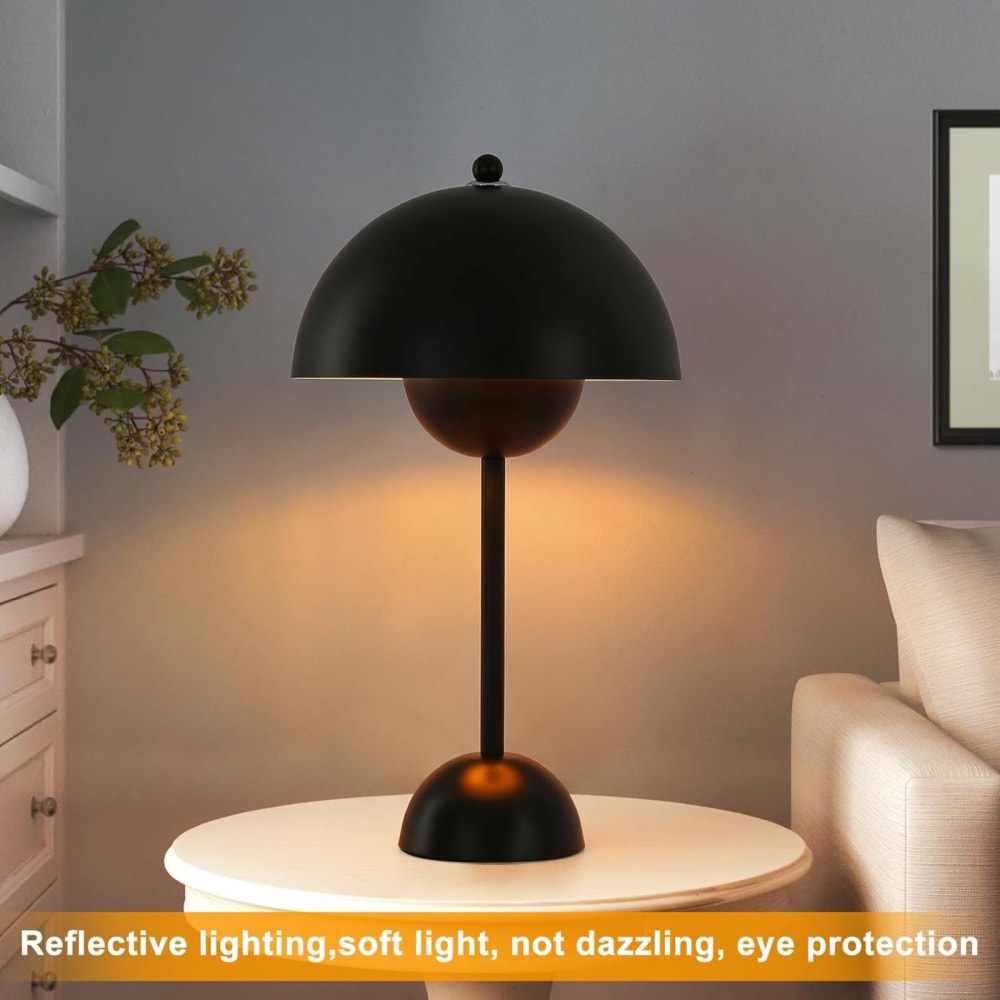 Lampe de table champignon nordique métal noir, E27, H45 cm — vue 4