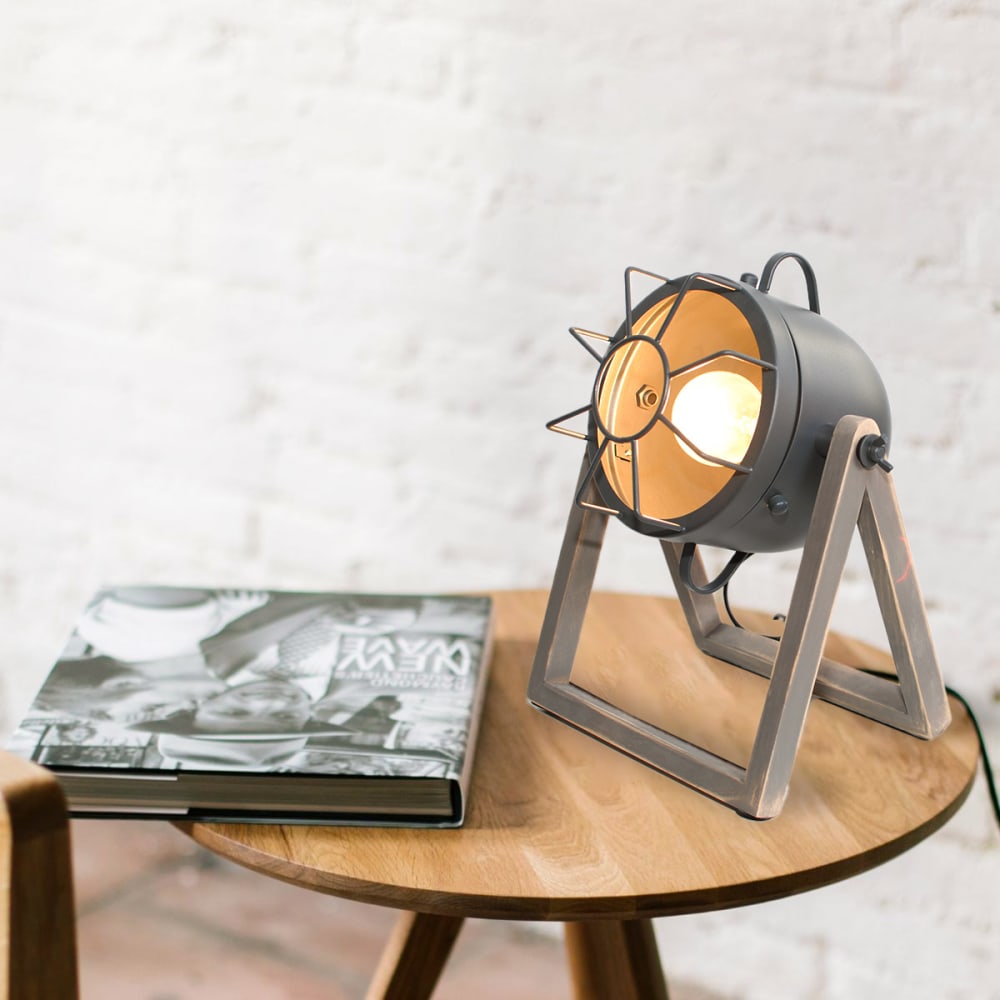 Lampe de table vintage base bois avec spot réglable, E27, grise — vue 3