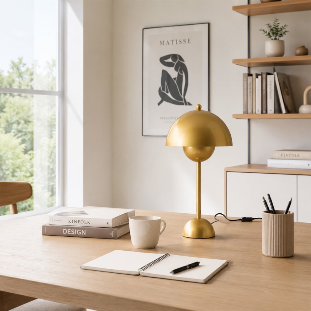 Lampe de table champignon nordique métal doré, E27, H43 cm — vue 3