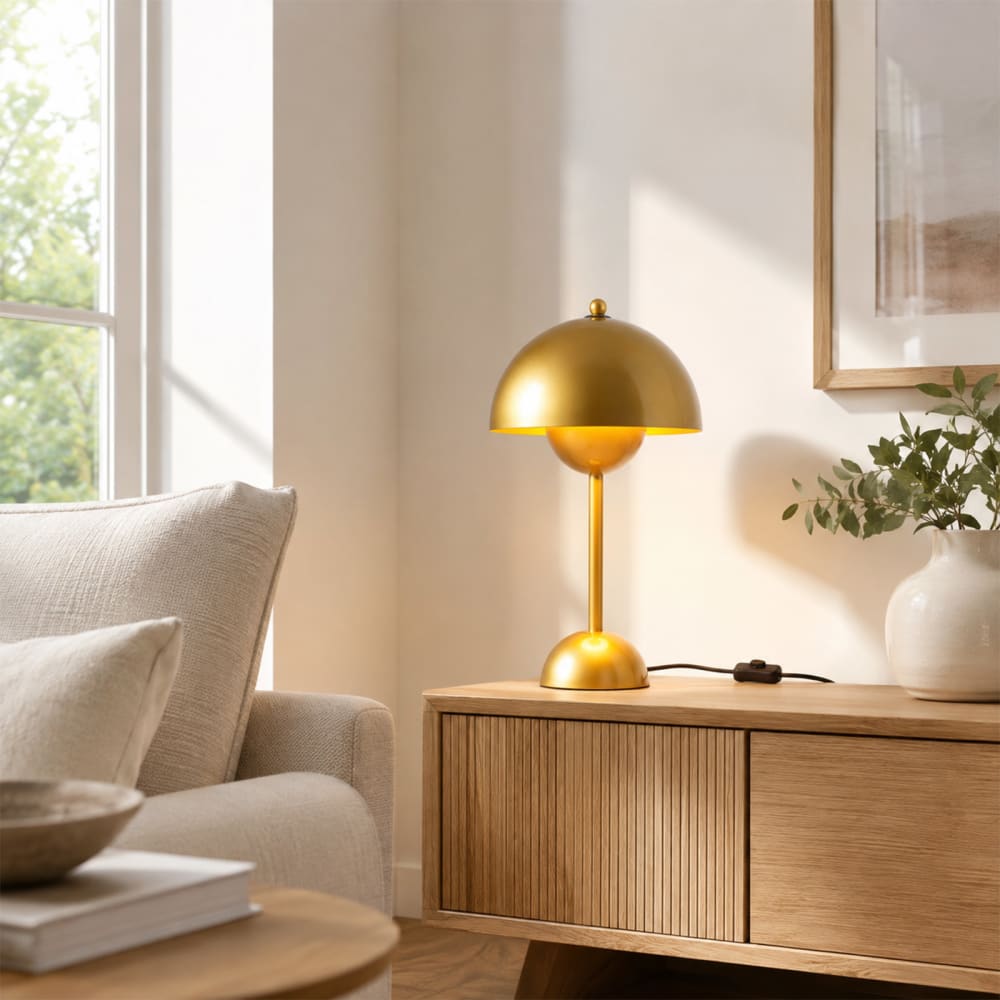 Lampe de table champignon nordique métal doré, E27, H43 cm — vue 4