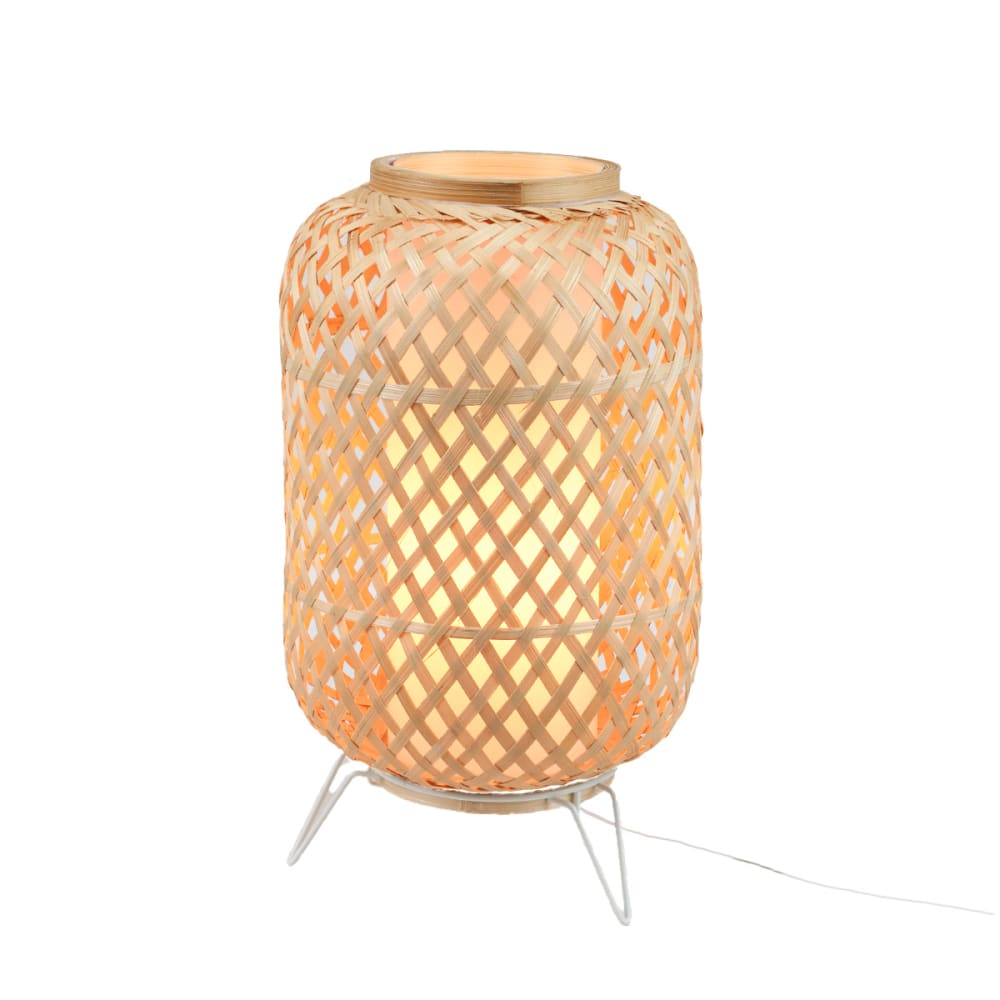 Lampe de table bambou et osier E27 avec diffuseur vintage