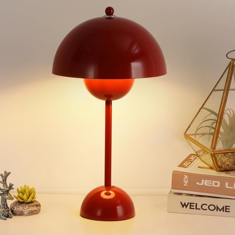 Lampe de table champignon nordique métal rouge, E27, H45 cm — vue 3