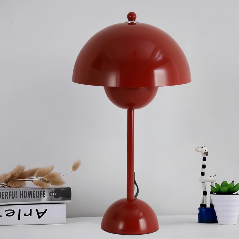 Lampe de table champignon nordique métal rouge, E27, H45 cm — vue 4