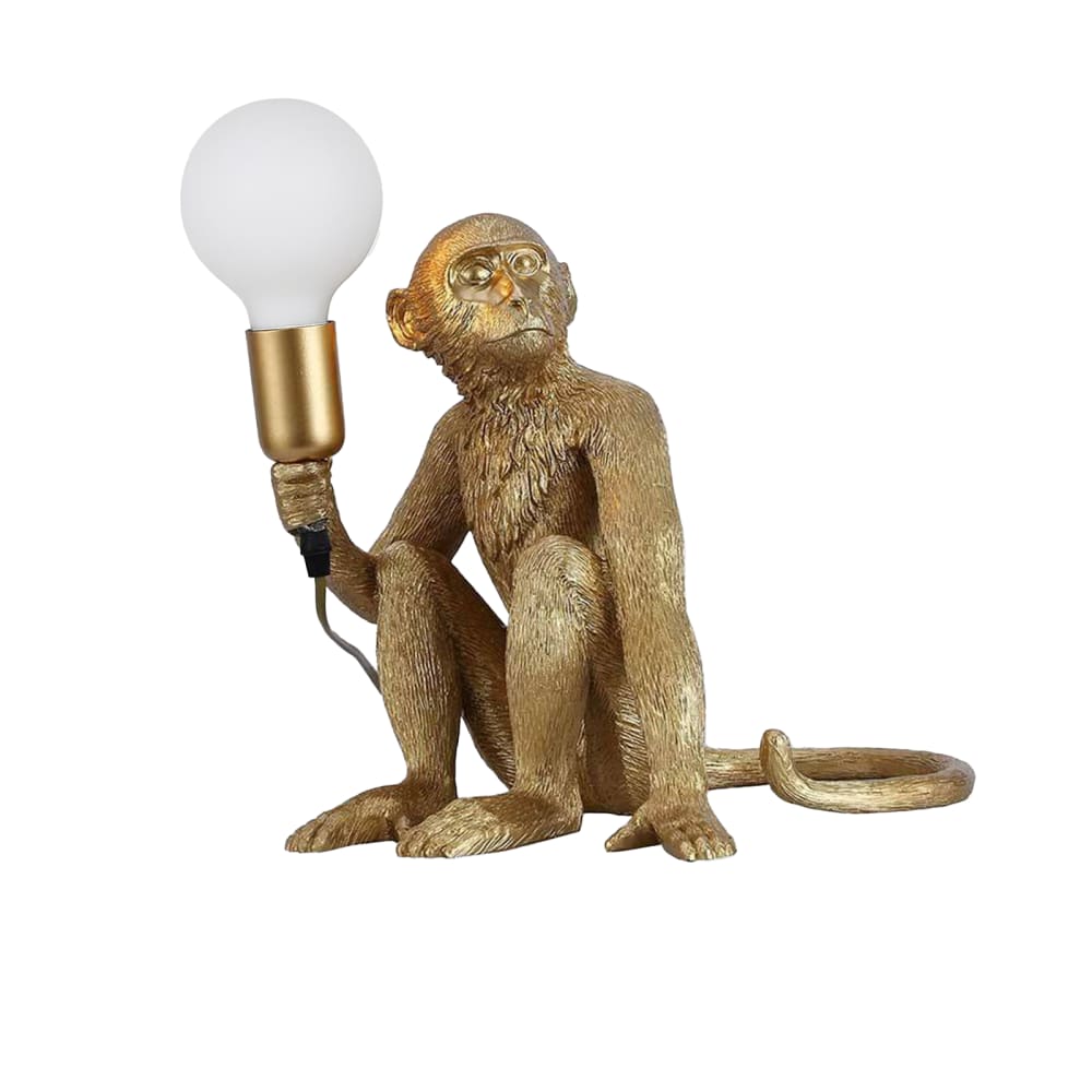 Lampe de table singe en résine style industriel, E27, dorée