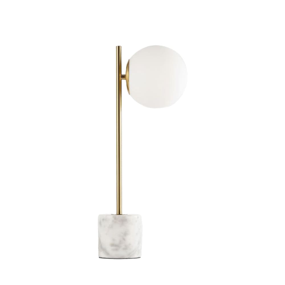 Lampe de table avec base en marbre et globe opalin, E27, dorée