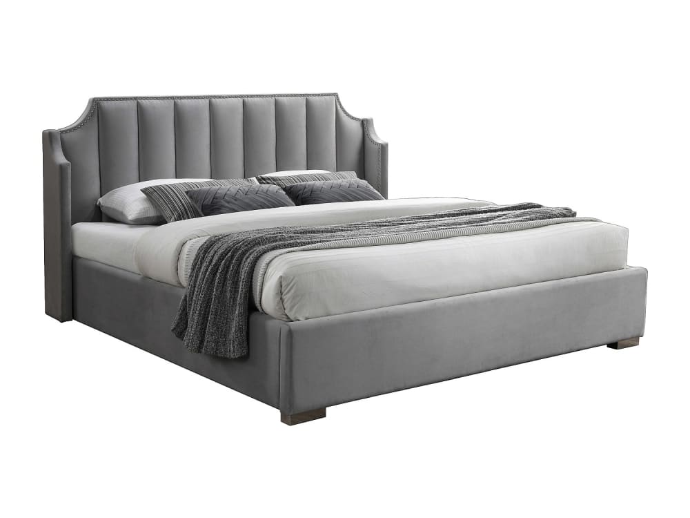 Lit coffre velours gris clair