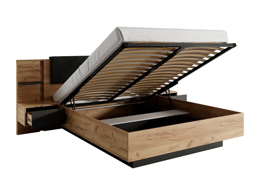 Cama con canapé abatible melamina gris antracita, color natural claro