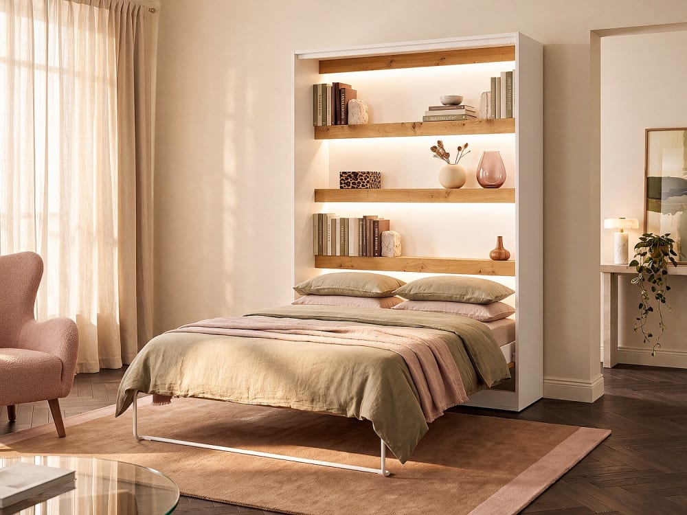 Lit escamotable panneau de particule naturel clair 140 x 200