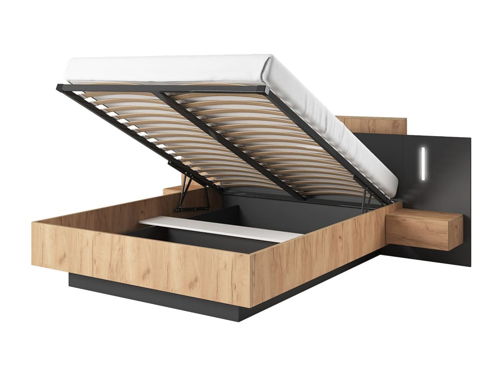 Cama con canapé abatible melamina gris antracita, color natural claro