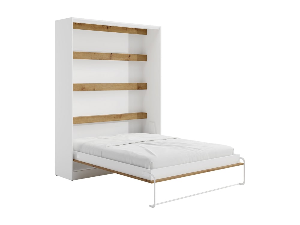 Cama abatible melamina color natural claro, blanco 160 x 200 cm