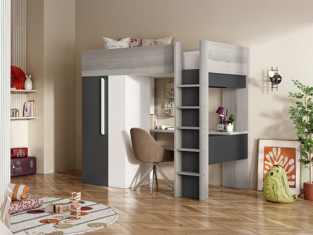 Lit mezzanine panneau de particule gris anthracite 90 x 200