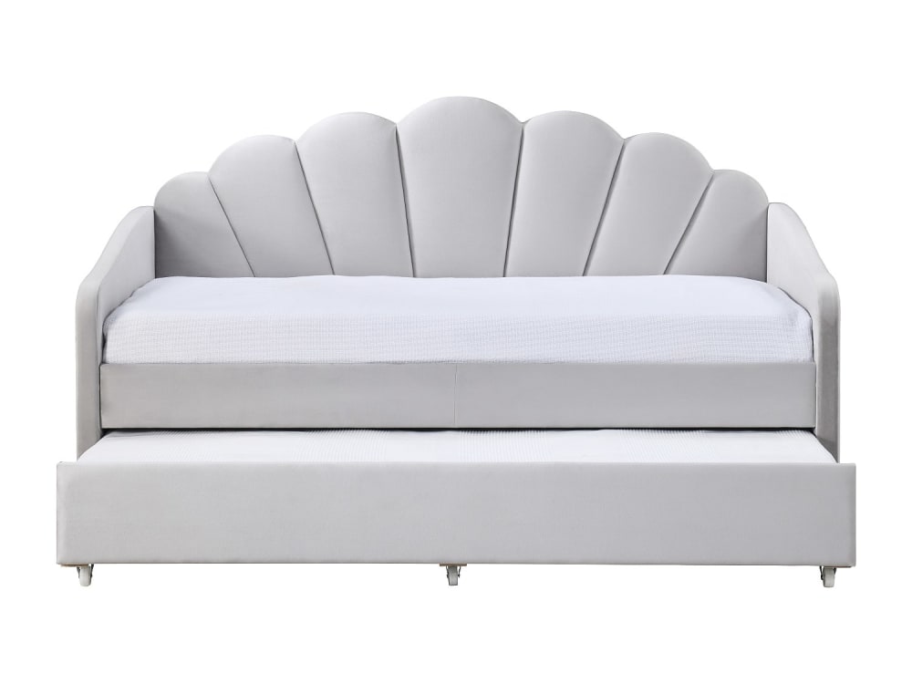 Cama diván terciopelo gris claro 90 x 190 cm