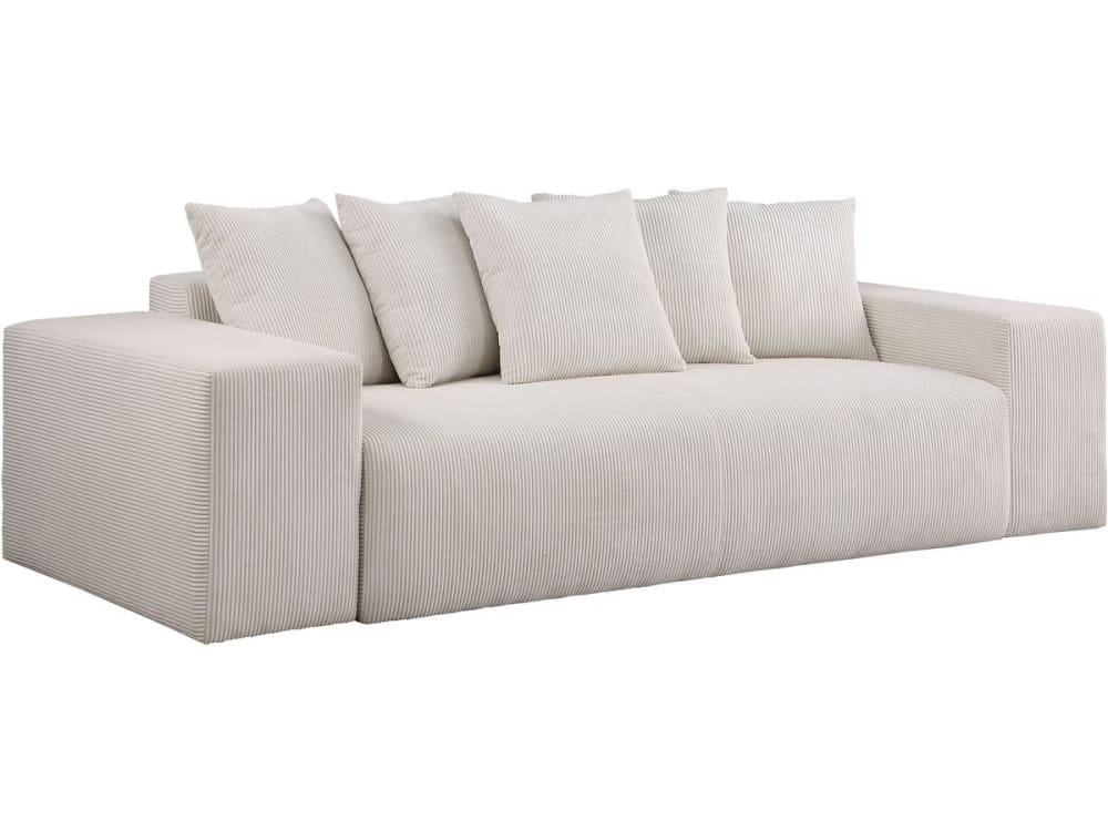 Canapé droit 3 places en velours côtelé beige
