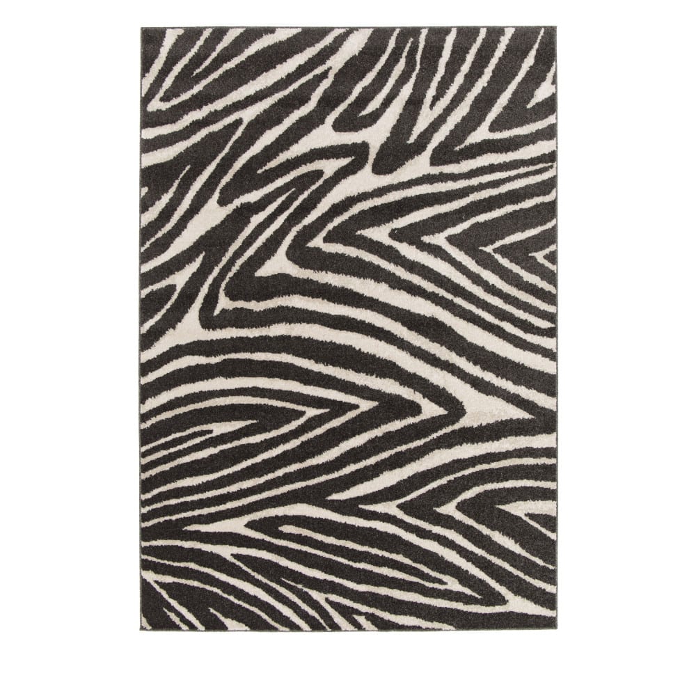Tapis graphique à motif zébré -120x170cm Gris anthracite Polypropylène