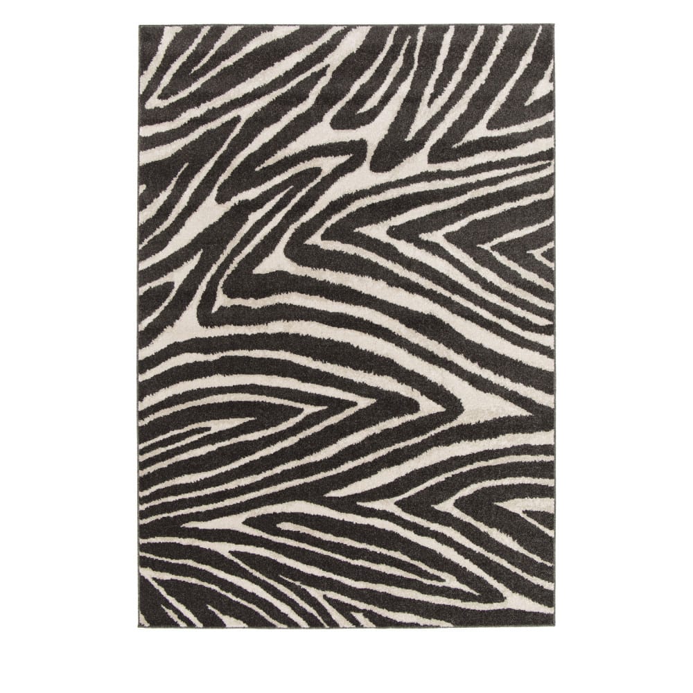 Tapis graphique à motif zébré 200x290cm Gris anthracite Polypropylène