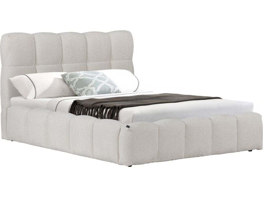 Lit coffre en tissu beige - 140