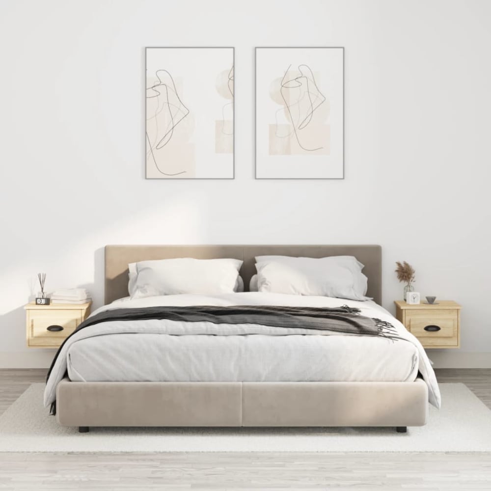 Lot de 2 tables de chevet murales bois beige 41,5x36x28 cm