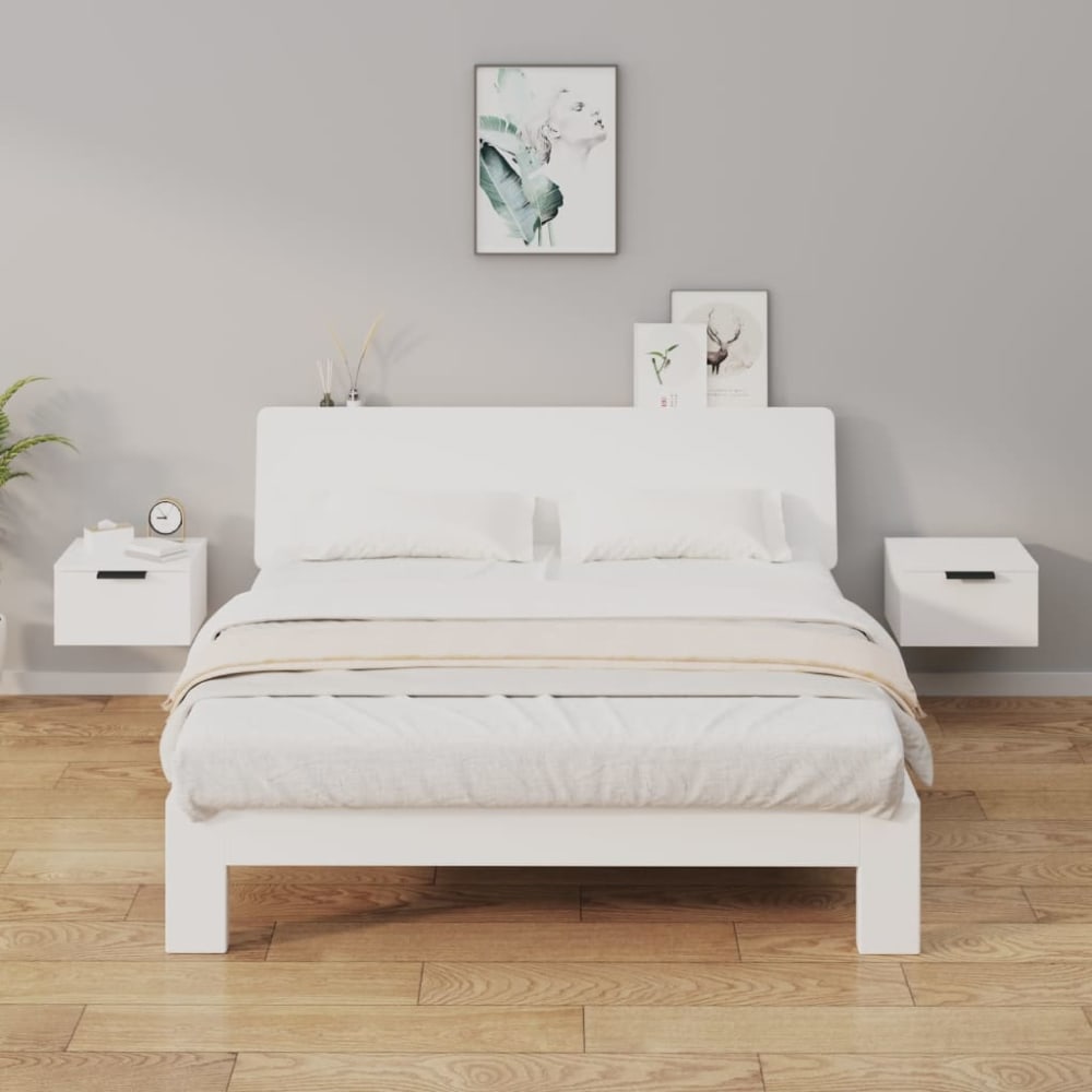 Lot de 2 tables de chevet murales bois blanc 34x30x20 cm