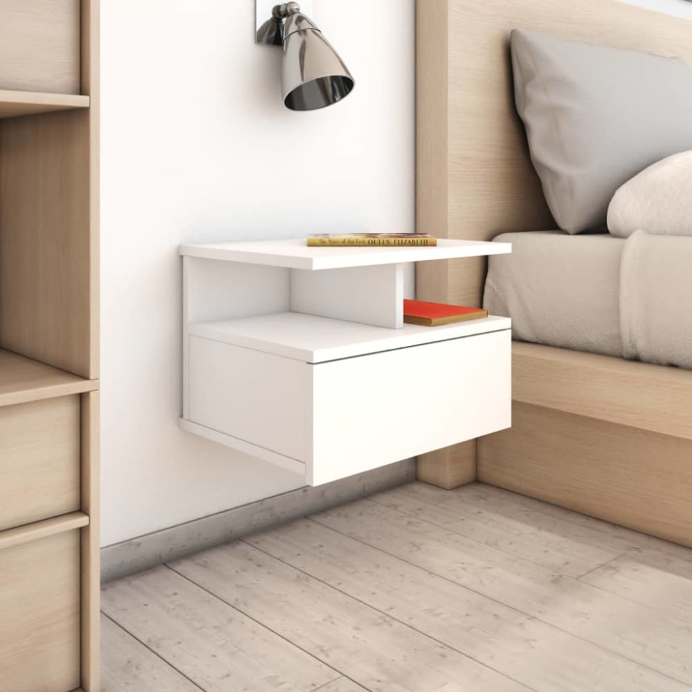 Lot de 2 tables de chevet murale bois blanc 40x31x27 cm