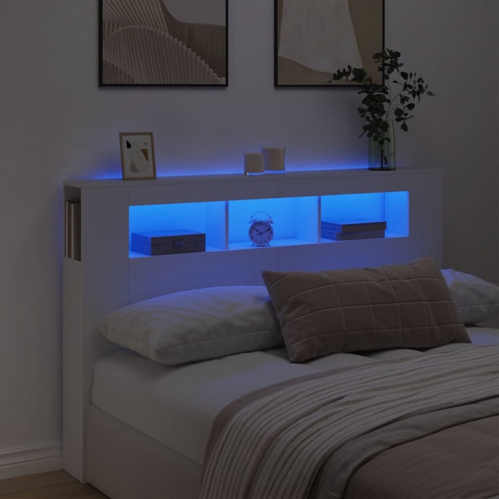 Tête de lit à led bois blanc 160x18,5x103,5 cm