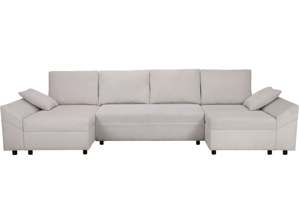 Canapé d'angle 5 places en velours côtelé beige