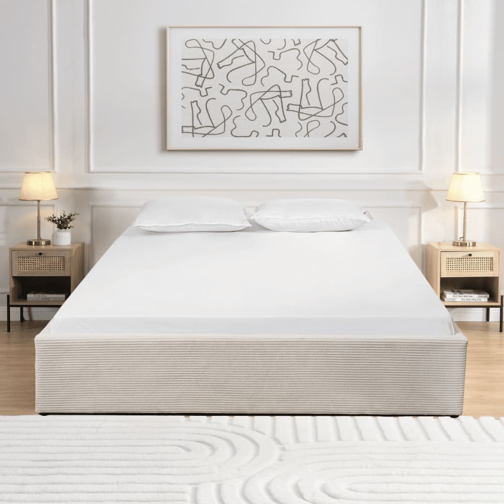 Lit coffre 160x2000 cm velours beige avec sommier à lattes