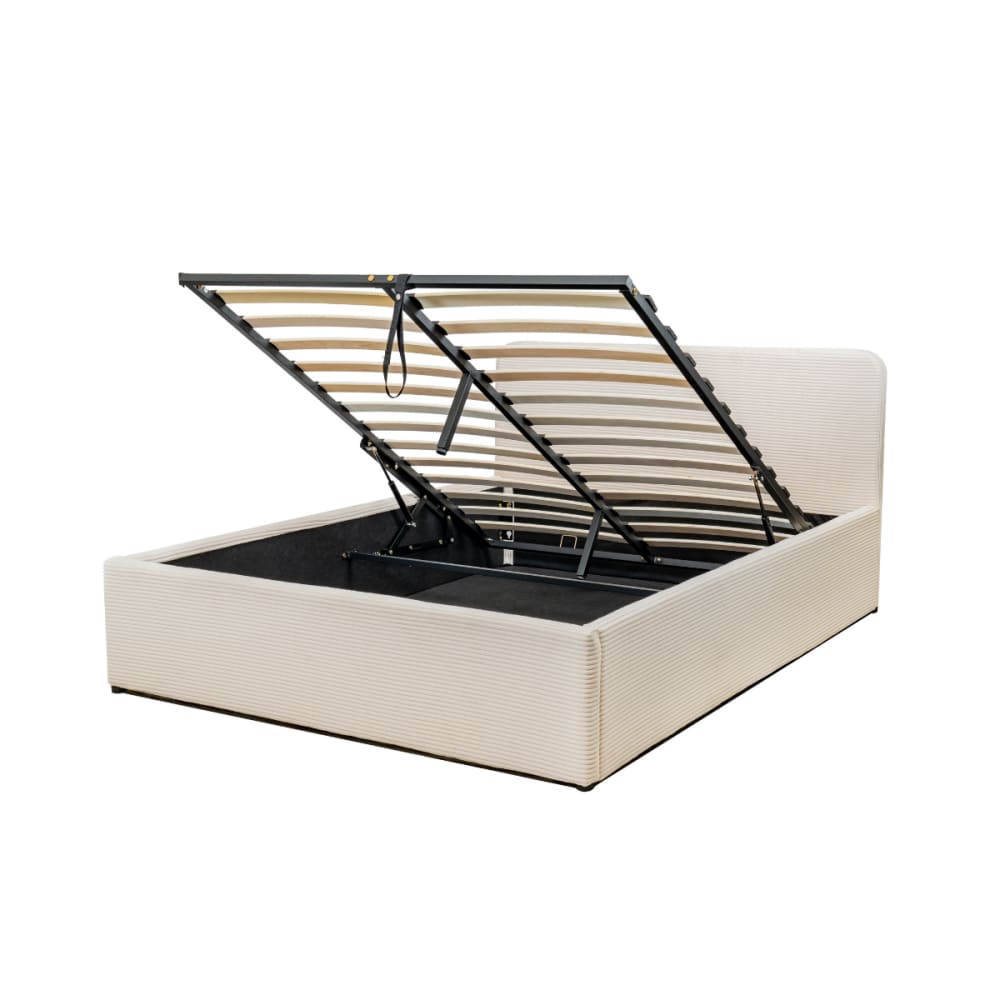Lit coffre 160x200 cm avec tête de lit recouvert de Velours Beige