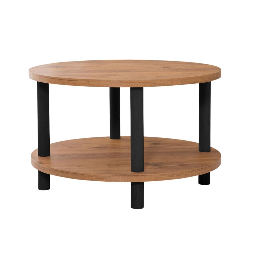 Table basse ronde 2 niveaux D70 cm - Effet Pin Atlantique