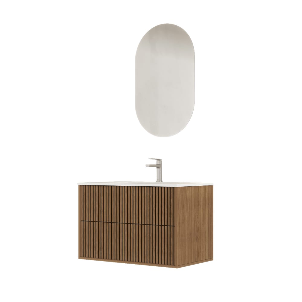 Meuble de salle de bains effet bois marron avec miroir 47x60x52cm