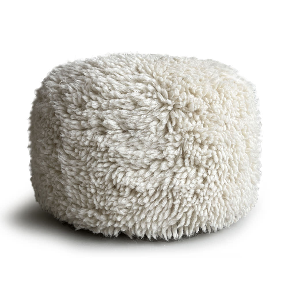 Pouf rond en laine écru 50x38