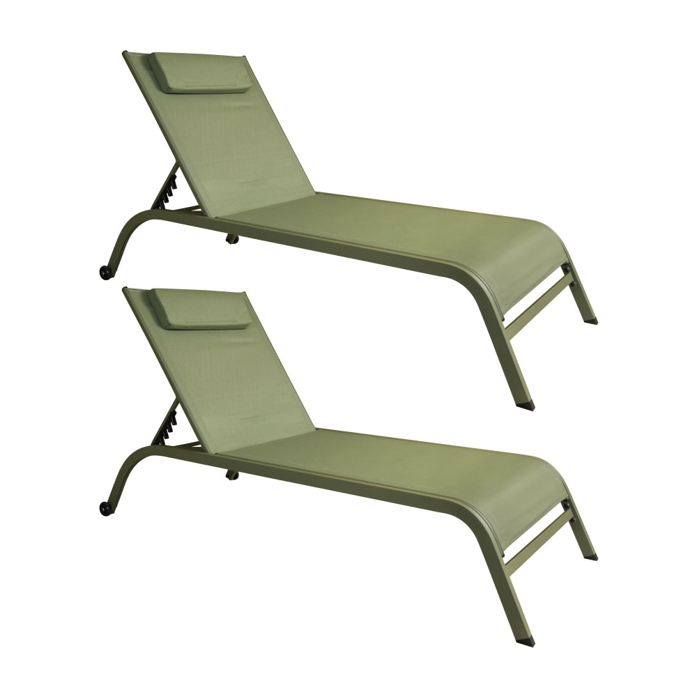 Lot de 2 chaises longues en acier inoxydable vert