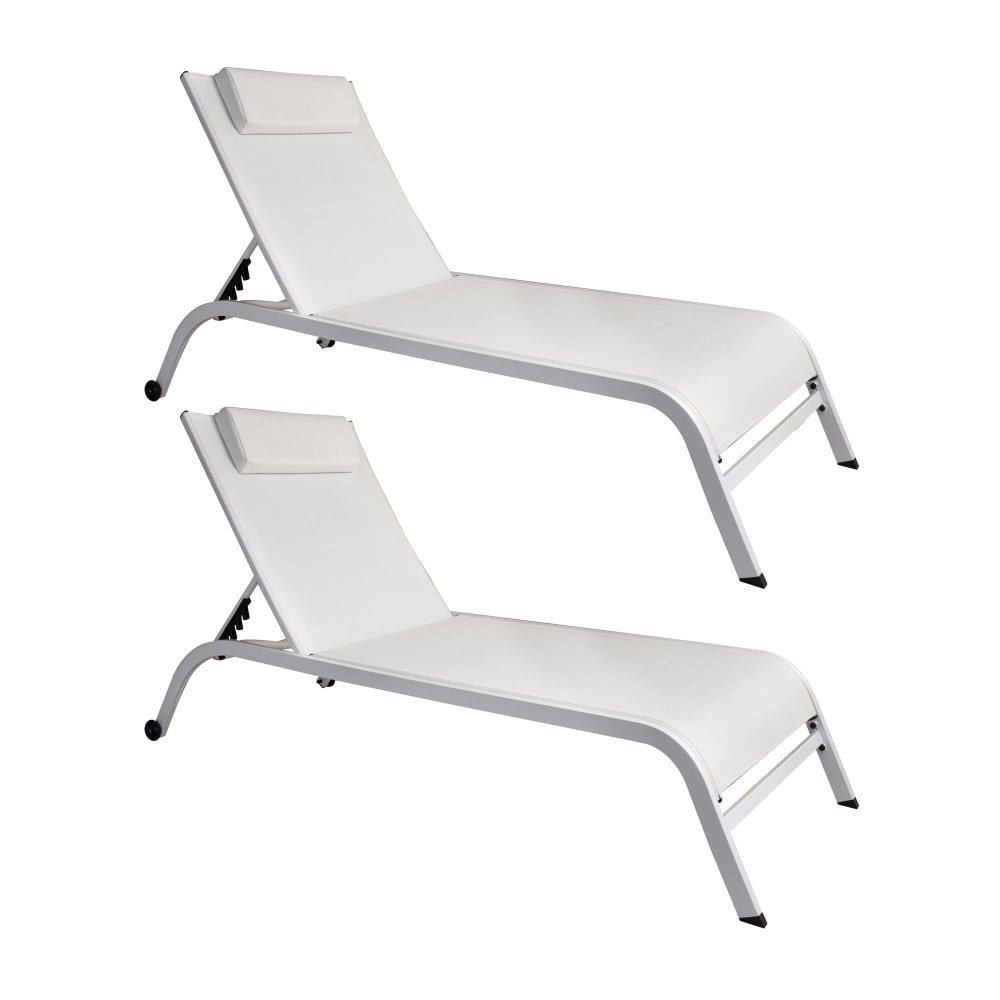 Lot de 2 chaises longues en acier inoxydable blanc