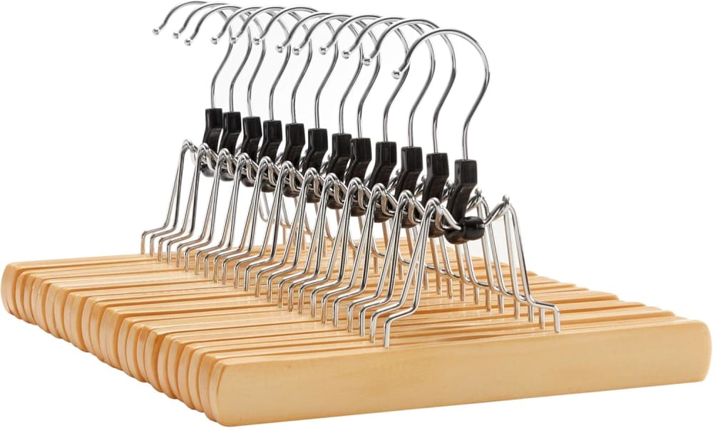 12 perchas de madera maciza antideslizantes de color natural