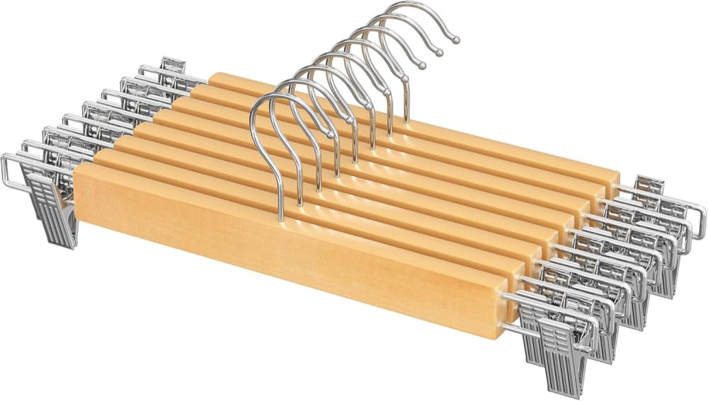 8 perchas de madera maciza antideslizantes de color natural